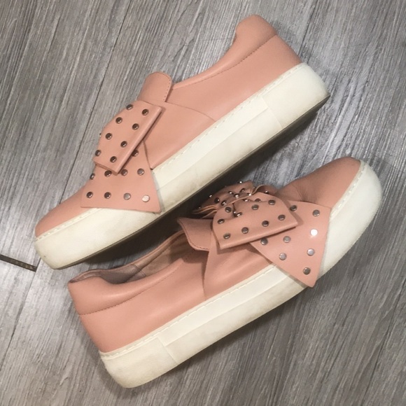 J/Slides Mauve Pink Studded bow Leather Slip on Sneakers size 8.5 - Picture 7 of 10